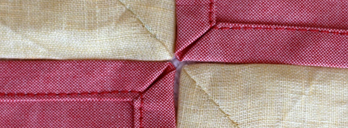 Two ways, two fabrics for mitered napkins.